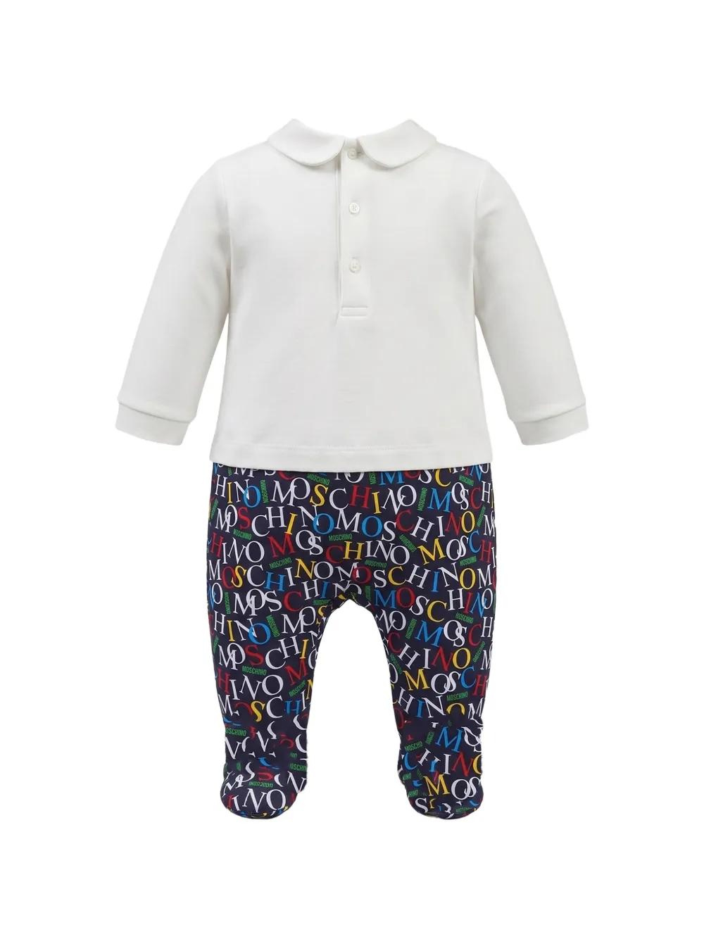 Moschino Kids logo-print Peter Pan-collar sleepsuit Wit