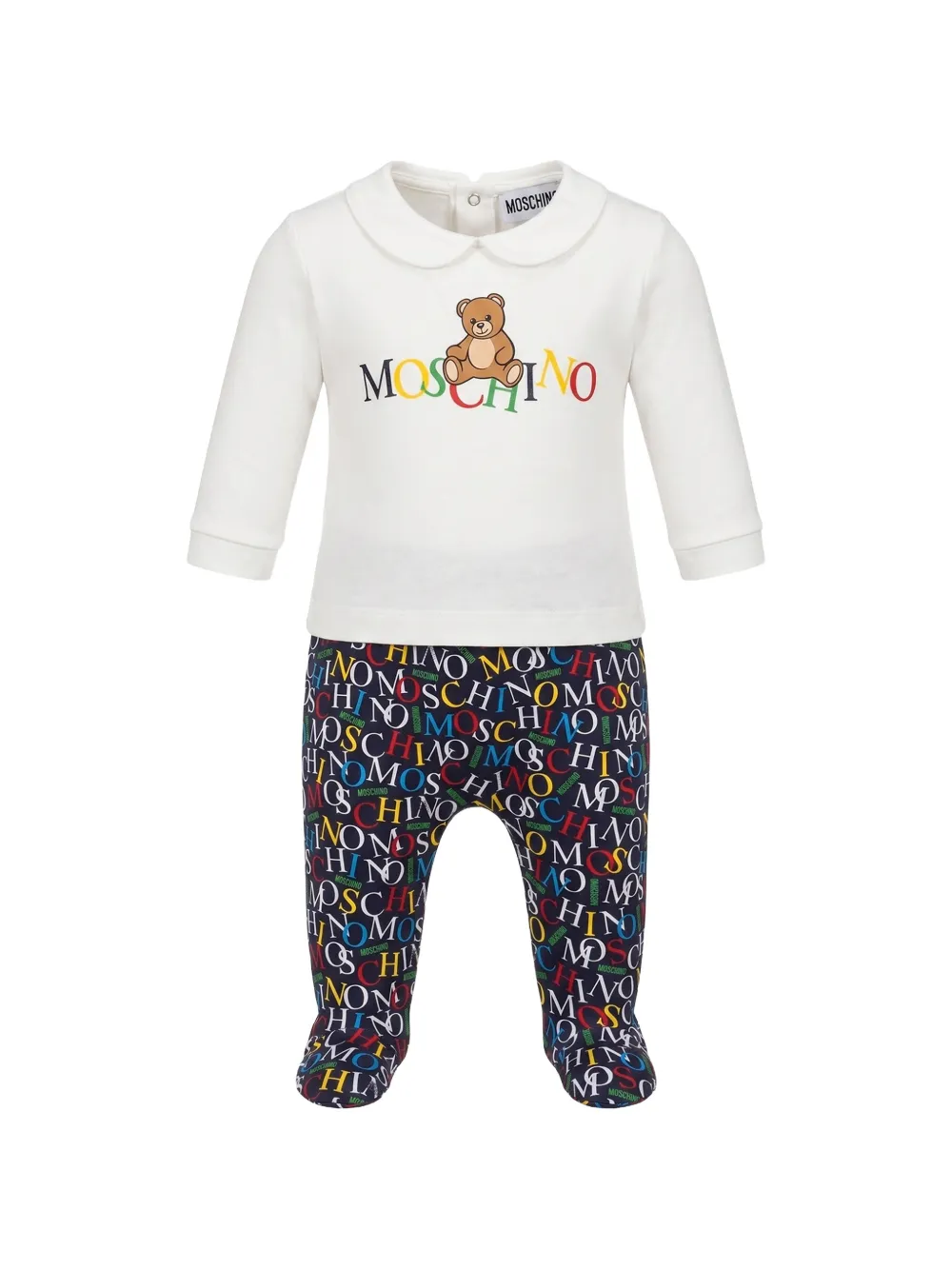 Moschino Kids Tutina con colletto Peter Pan e logo - Bianco