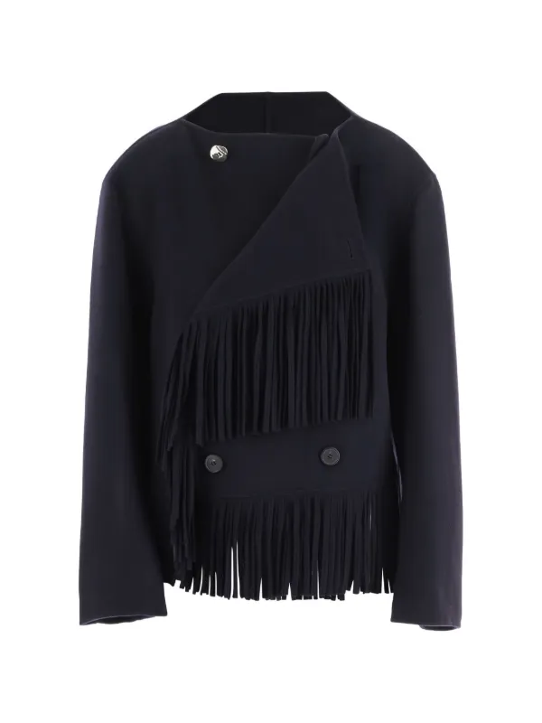 Carven Fringe-trimmed Double-breasted Jacket in Blue