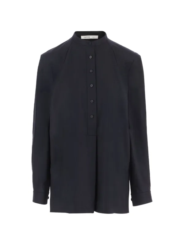 Carven Half-button Wool Shirt in Black
