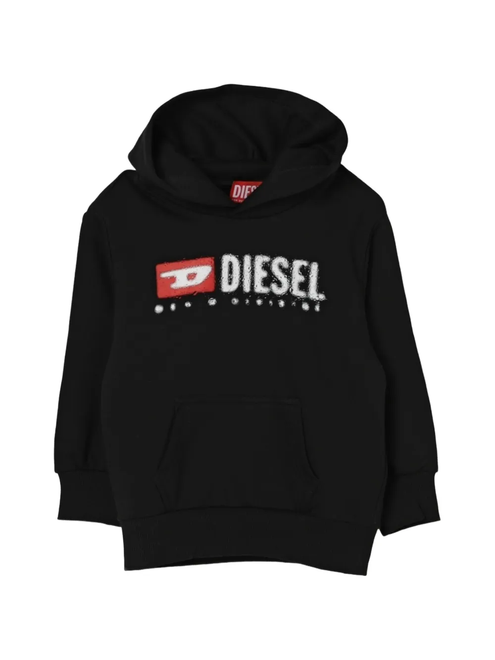 Diesel Kids Felpa in cotone con logo e cappuccio - Nero