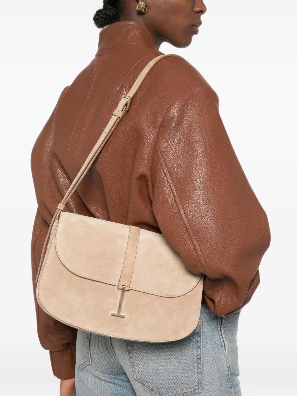 TOM FORD Suède crossbodytas met T-bandje Beige