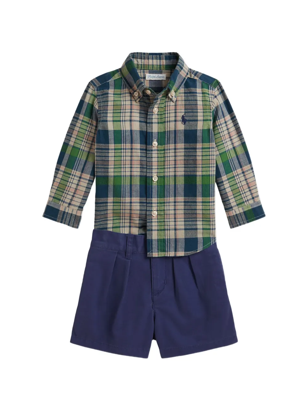 POLO RALPH LAUREN KIDS check-pattern shorts set (set of two) - Blu