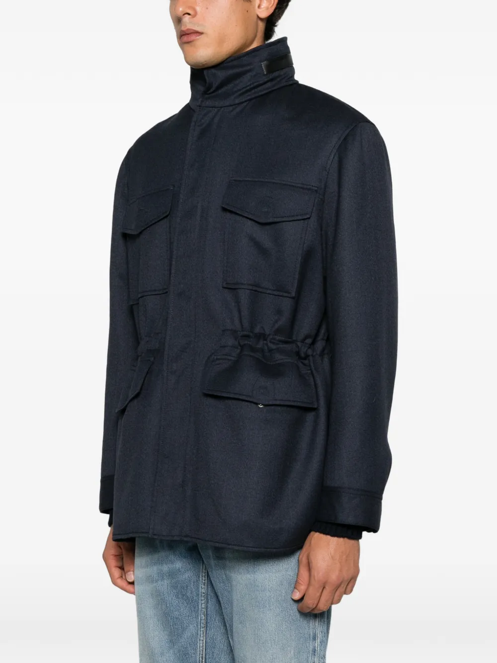 Brioni Jas met borstzakken en leren afwerking Blauw