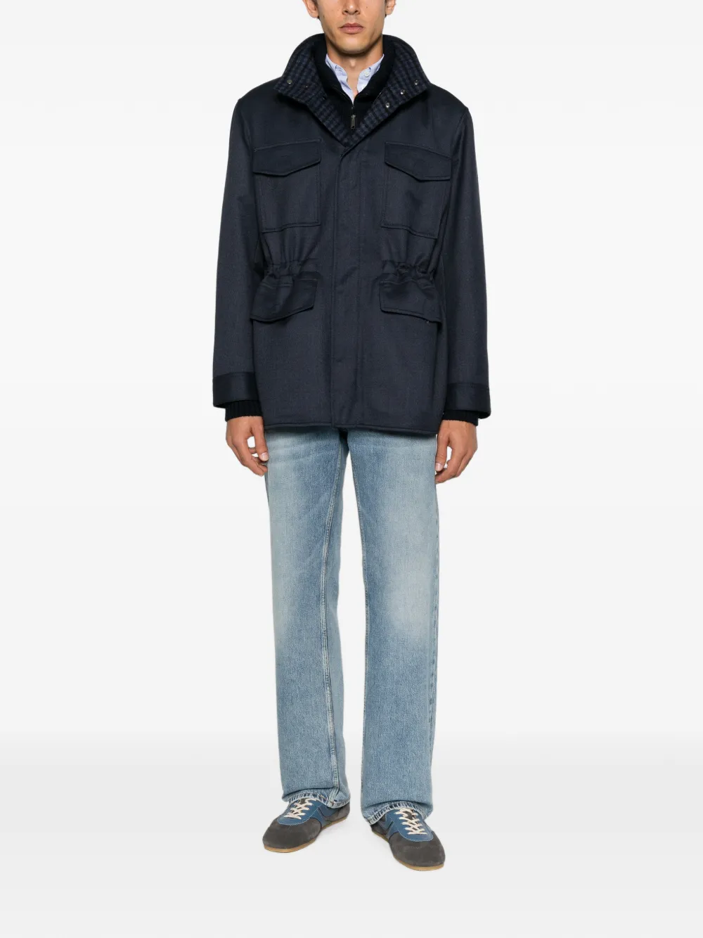 Brioni Jas met borstzakken en leren afwerking Blauw