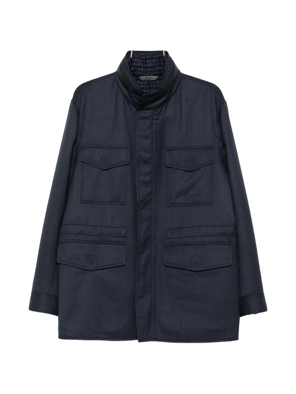 Brioni leather-trimmed chest-pockets coat - Blu