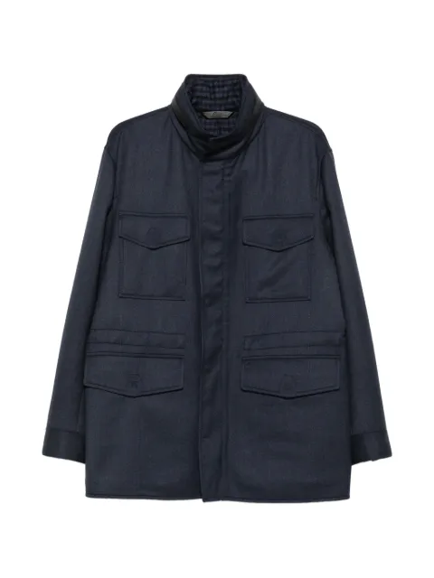Brioni leather-trimmed chest-pockets coat