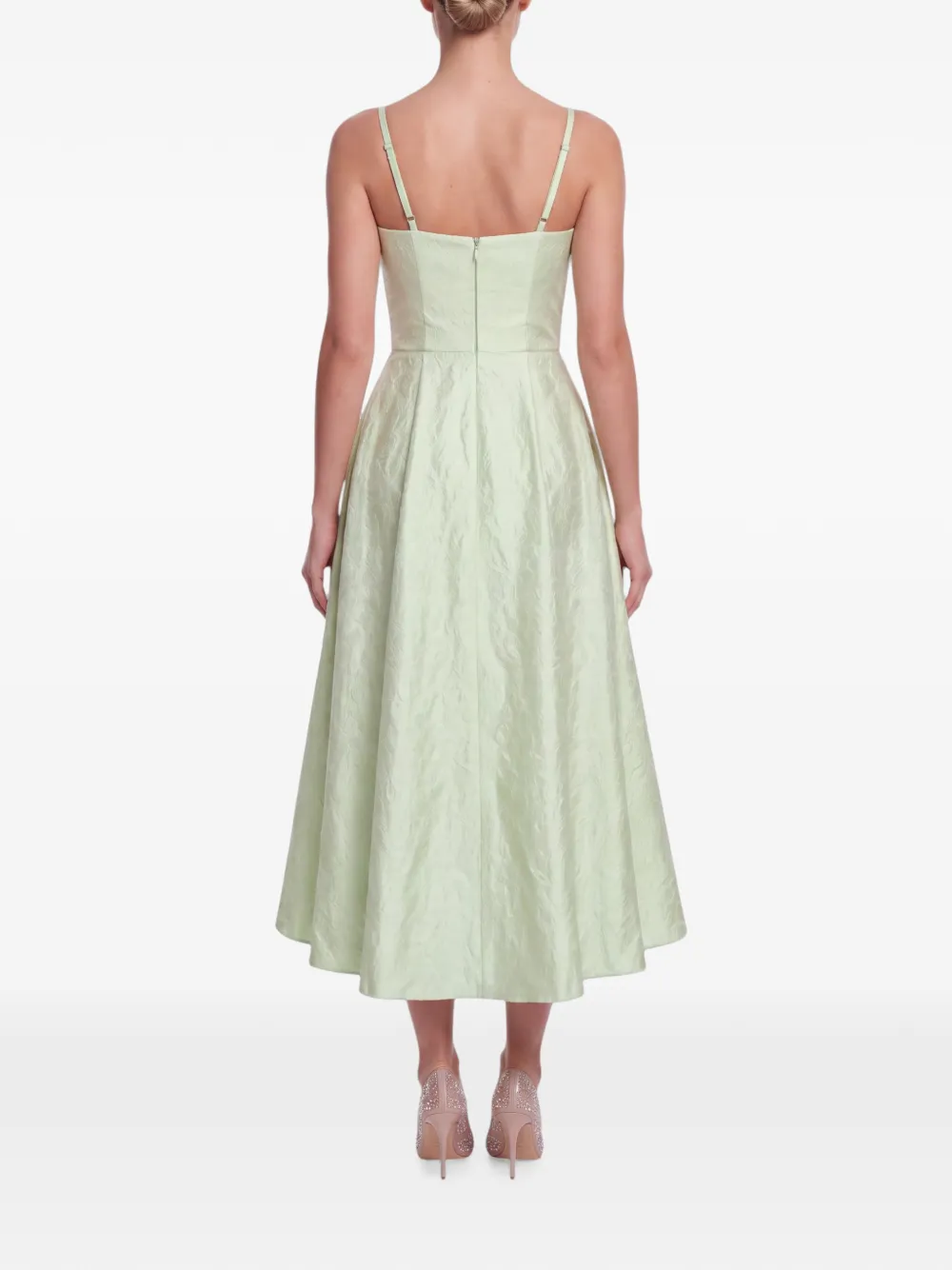 POST MERIDIEM midi-jurk met korset-stijl en jacquard-patroon Groen