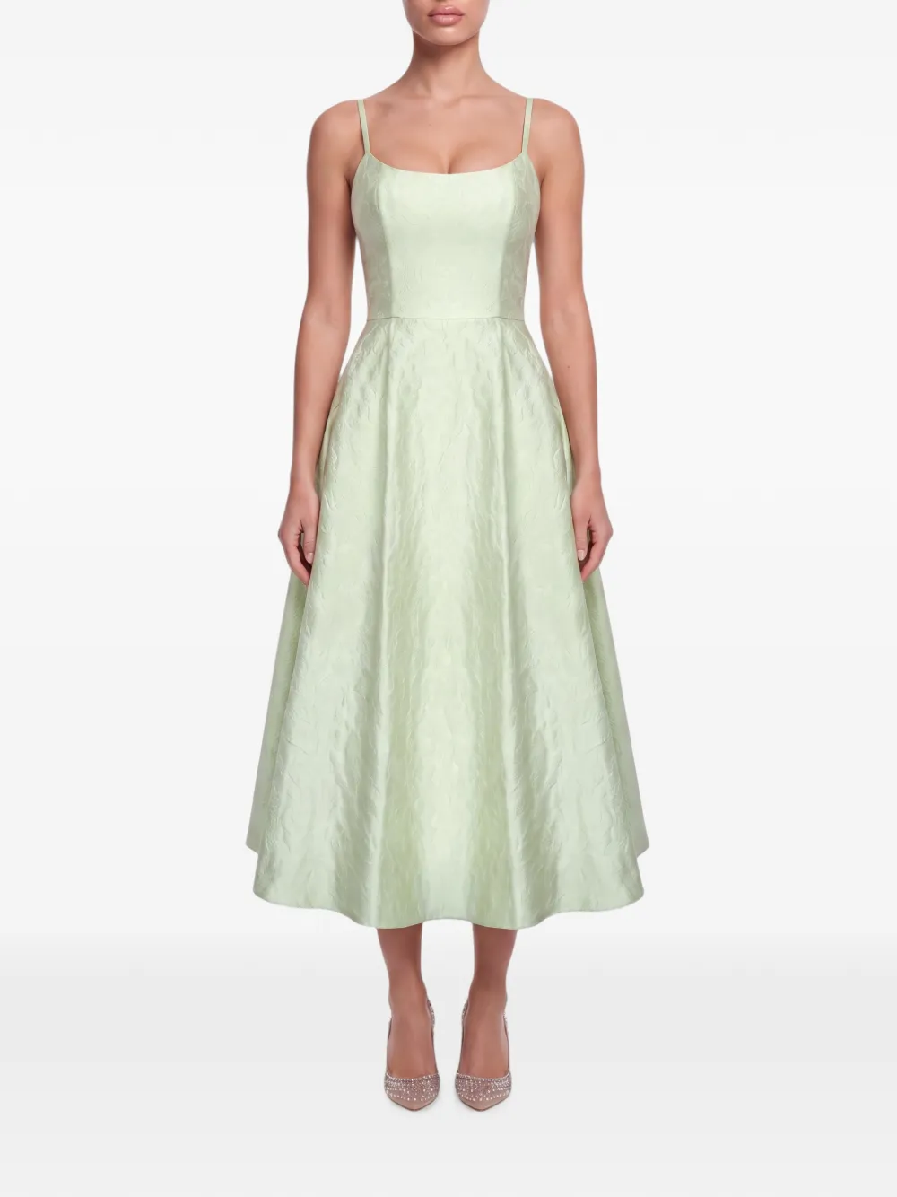 POST MERIDIEM midi-jurk met korset-stijl en jacquard-patroon Groen