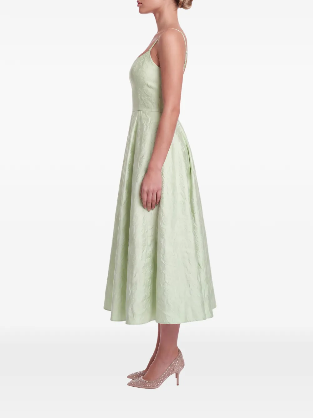 POST MERIDIEM midi-jurk met korset-stijl en jacquard-patroon Groen