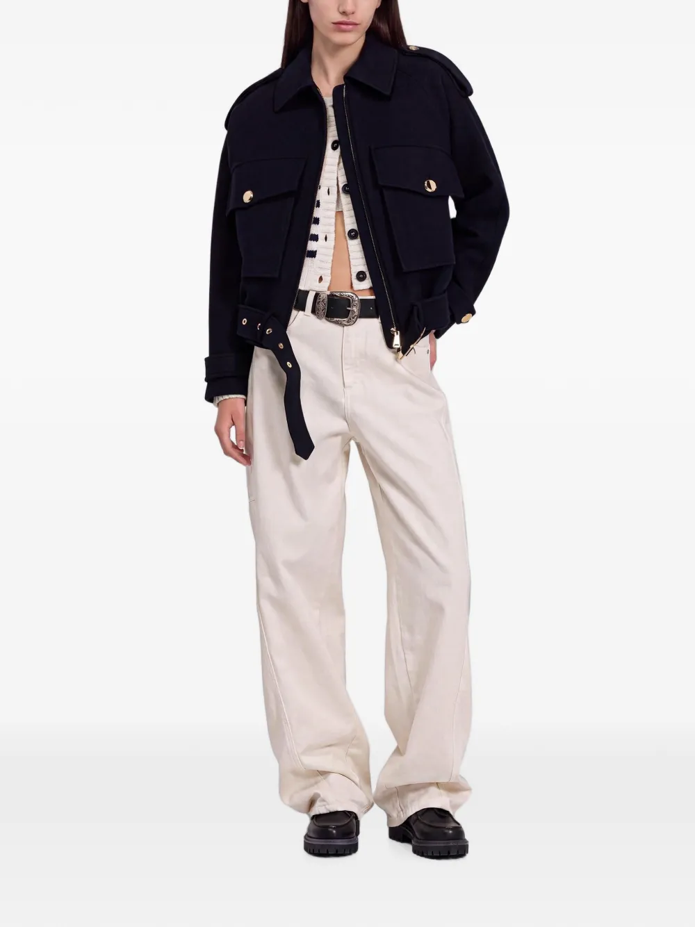 Ermanno Scervino Jack met gespreide kraag en ceintuur Blauw