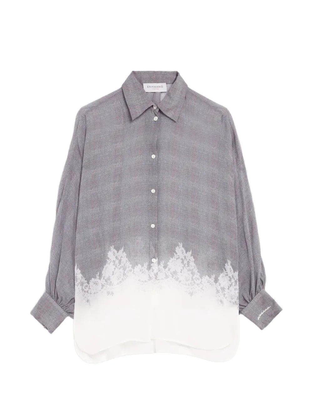 Ermanno Scervino Georgette lace-trimmed gingham shirt · 42