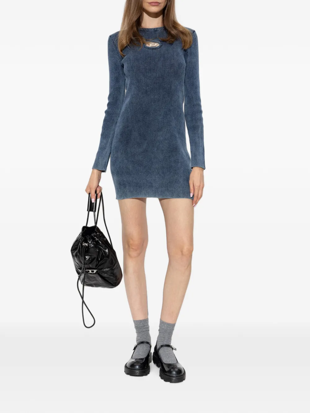 Diesel Ribgebreide mini-jurk met lange mouwen Blauw