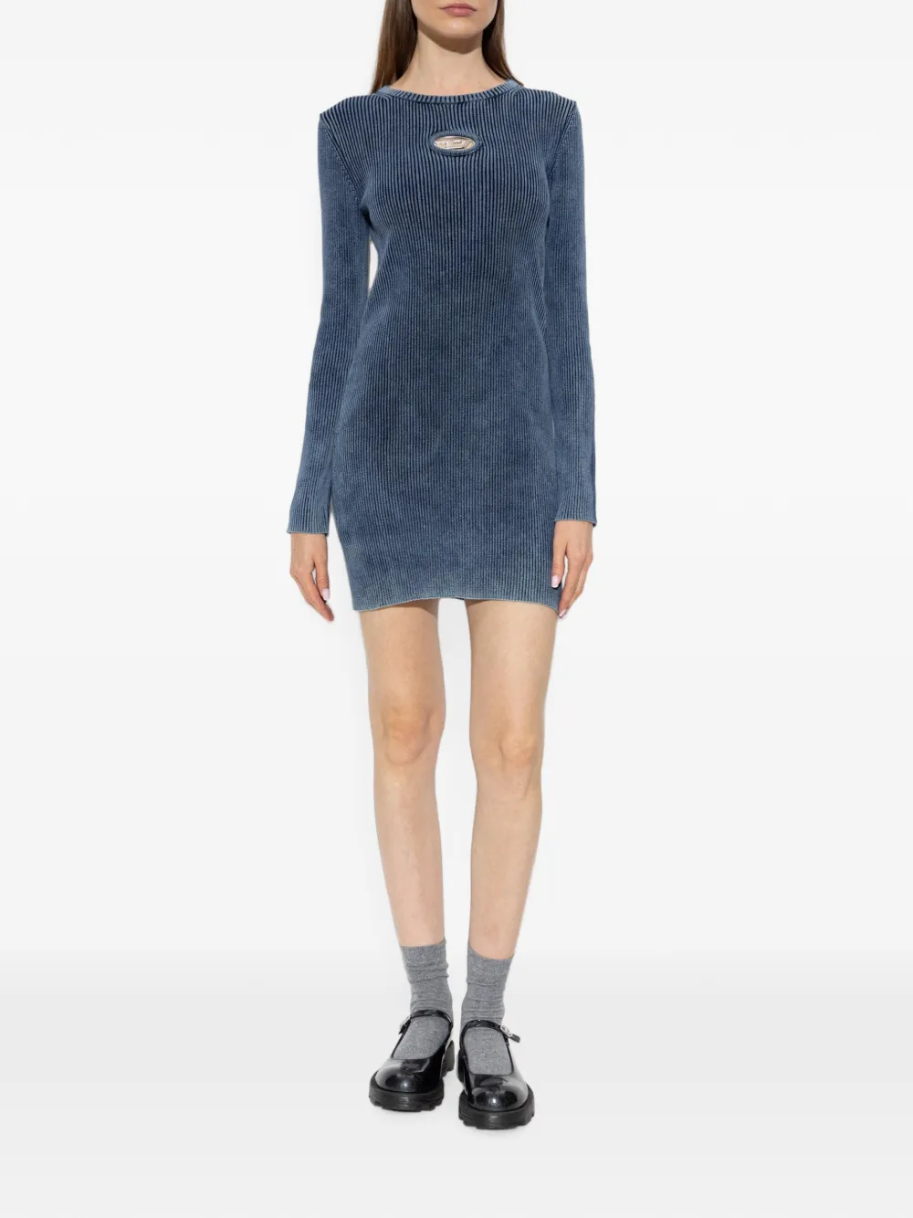 Diesel Ribgebreide mini-jurk met lange mouwen Blauw