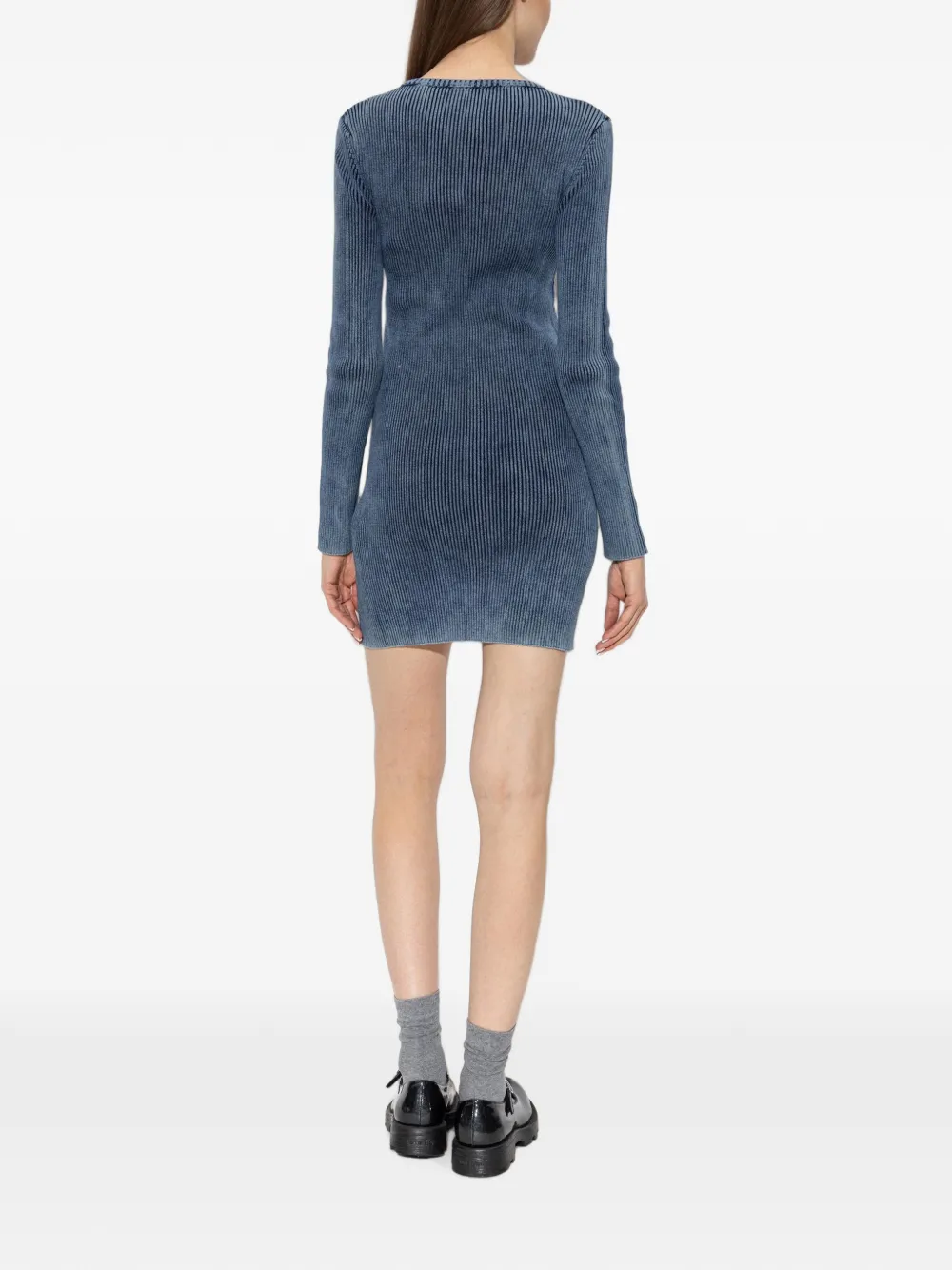 Diesel Ribgebreide mini-jurk met lange mouwen Blauw