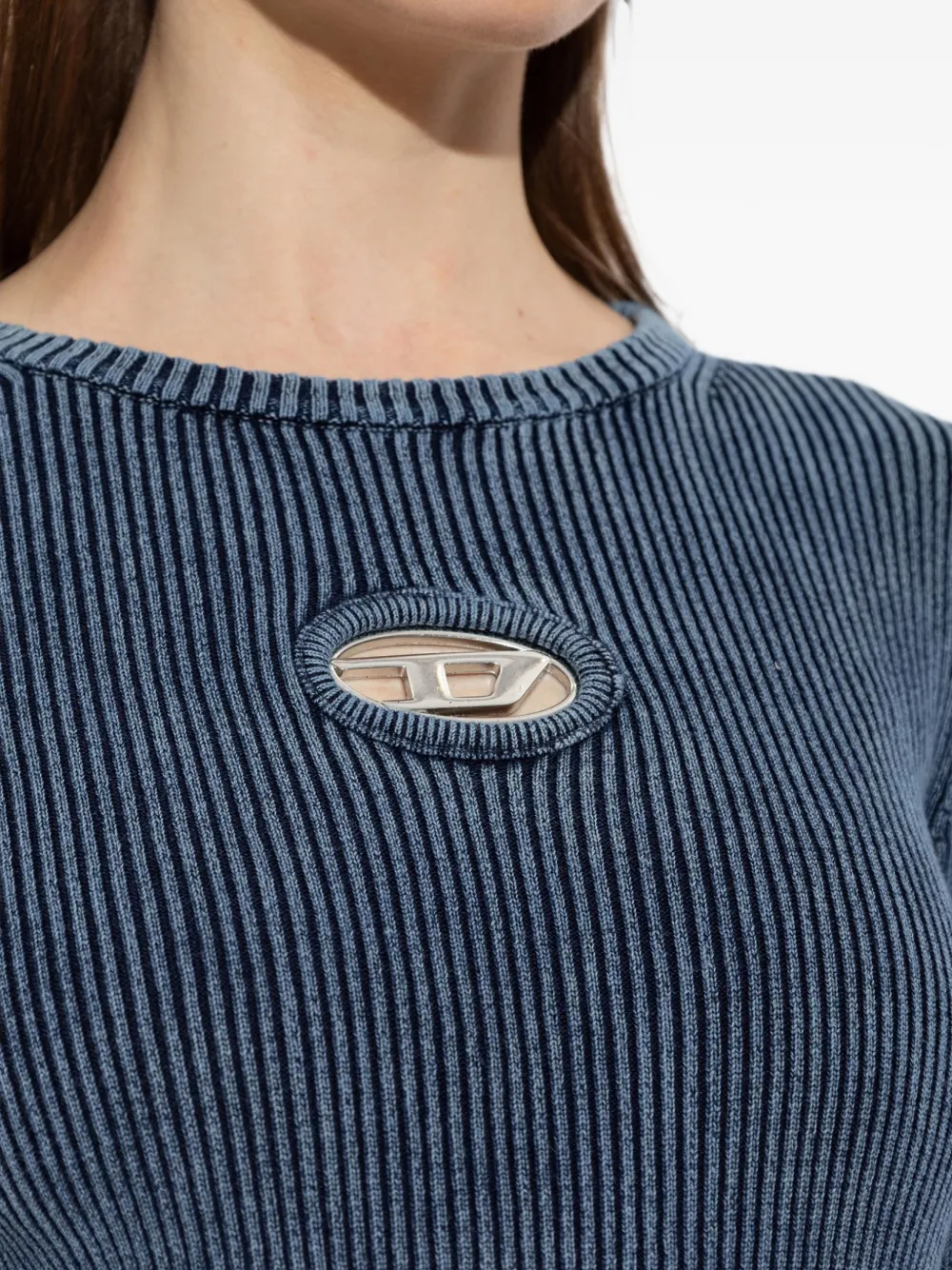 Diesel Ribgebreide mini-jurk met lange mouwen Blauw