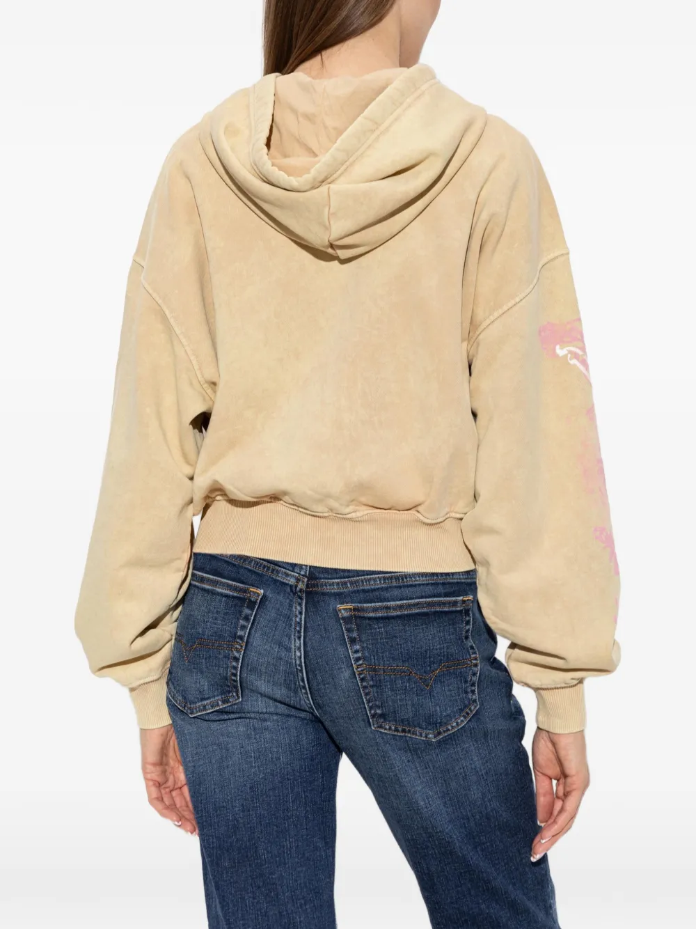 Diesel Hoodie met logoprint en rits Beige