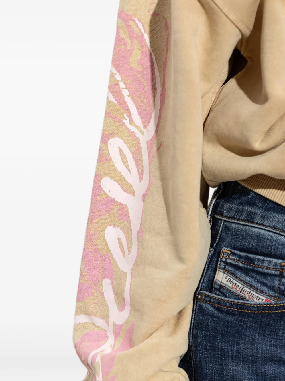 Diesel Hoodie met logoprint en rits Beige
