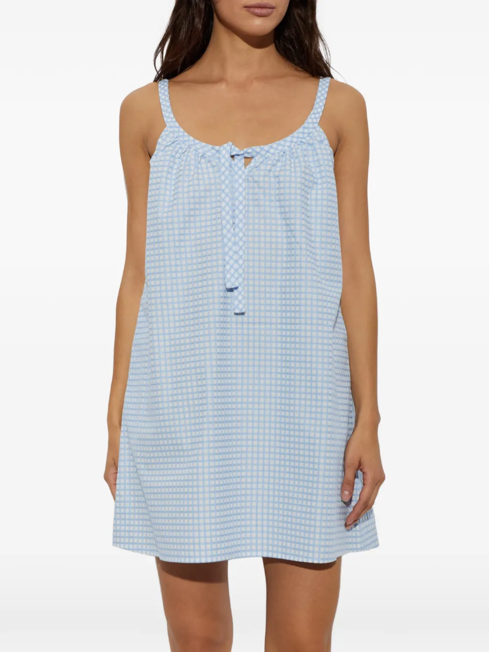 Posse Lila mini-jurk met striksluiting en gingham-ruit Blauw
