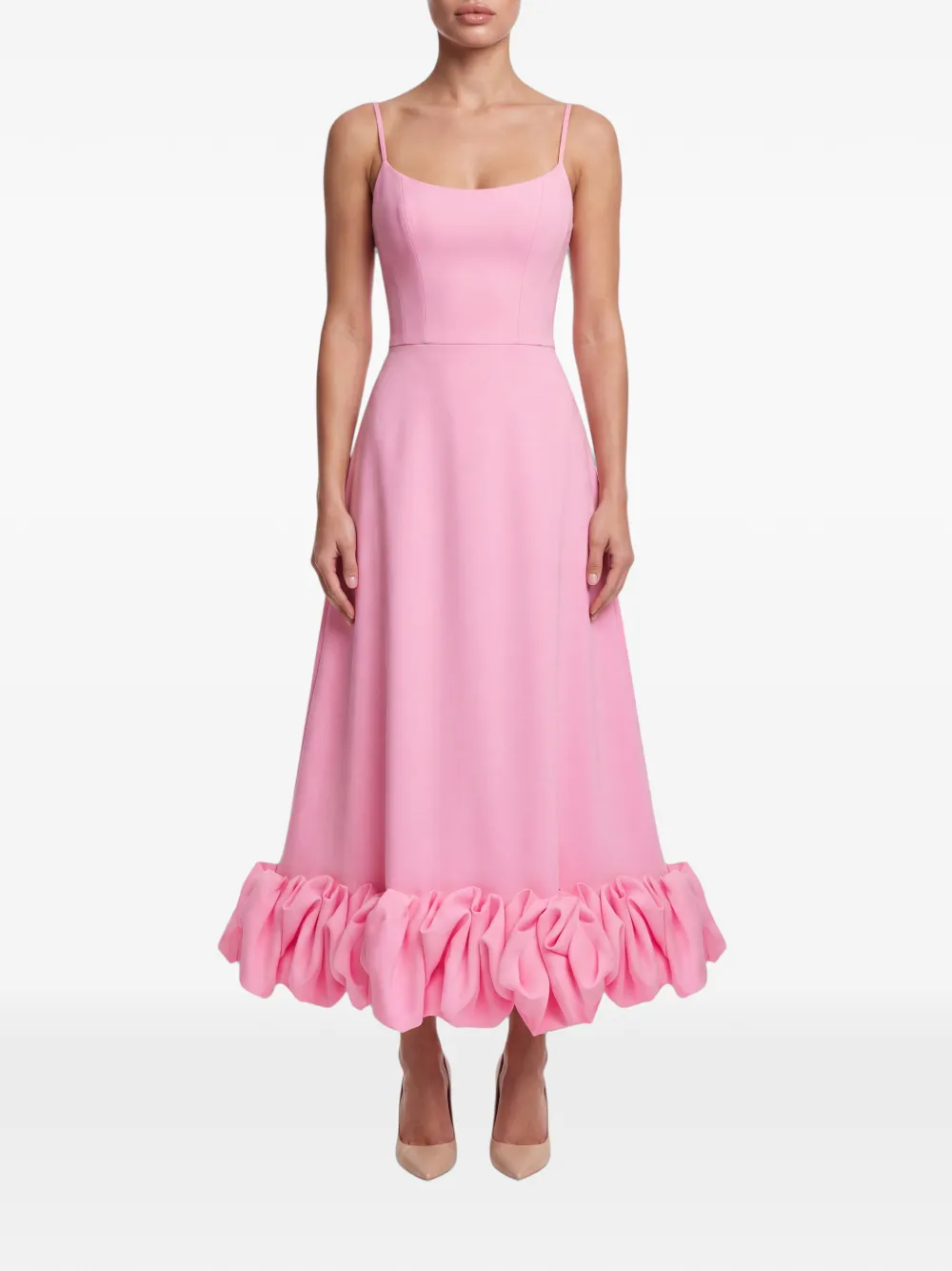 POST MERIDIEM Midi-jurk met diepe ronde hals en ronde zoom Roze