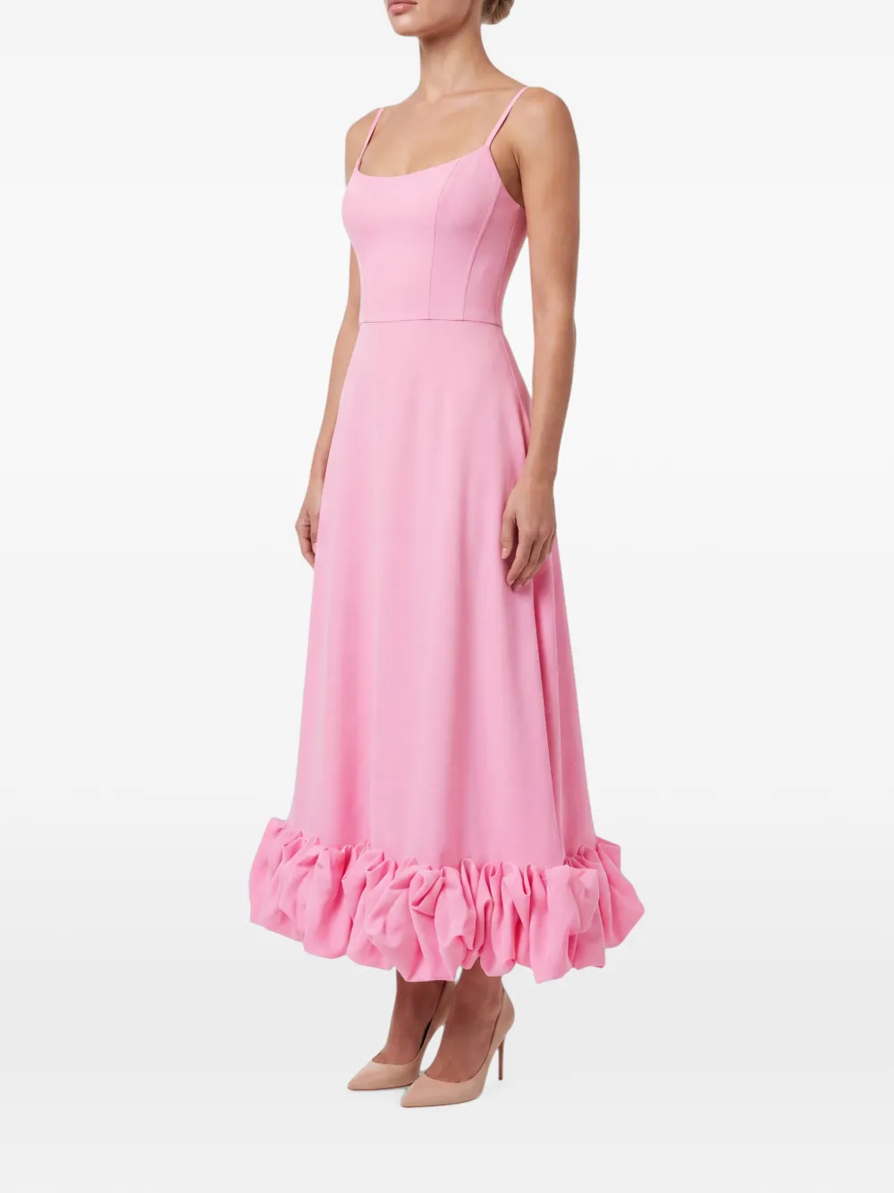 POST MERIDIEM Midi-jurk met diepe ronde hals en ronde zoom Roze