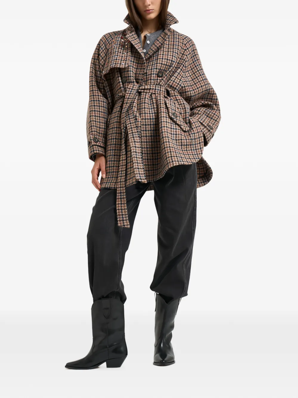 Bazar Deluxe crystal-embellished houndstooth-pattern coat