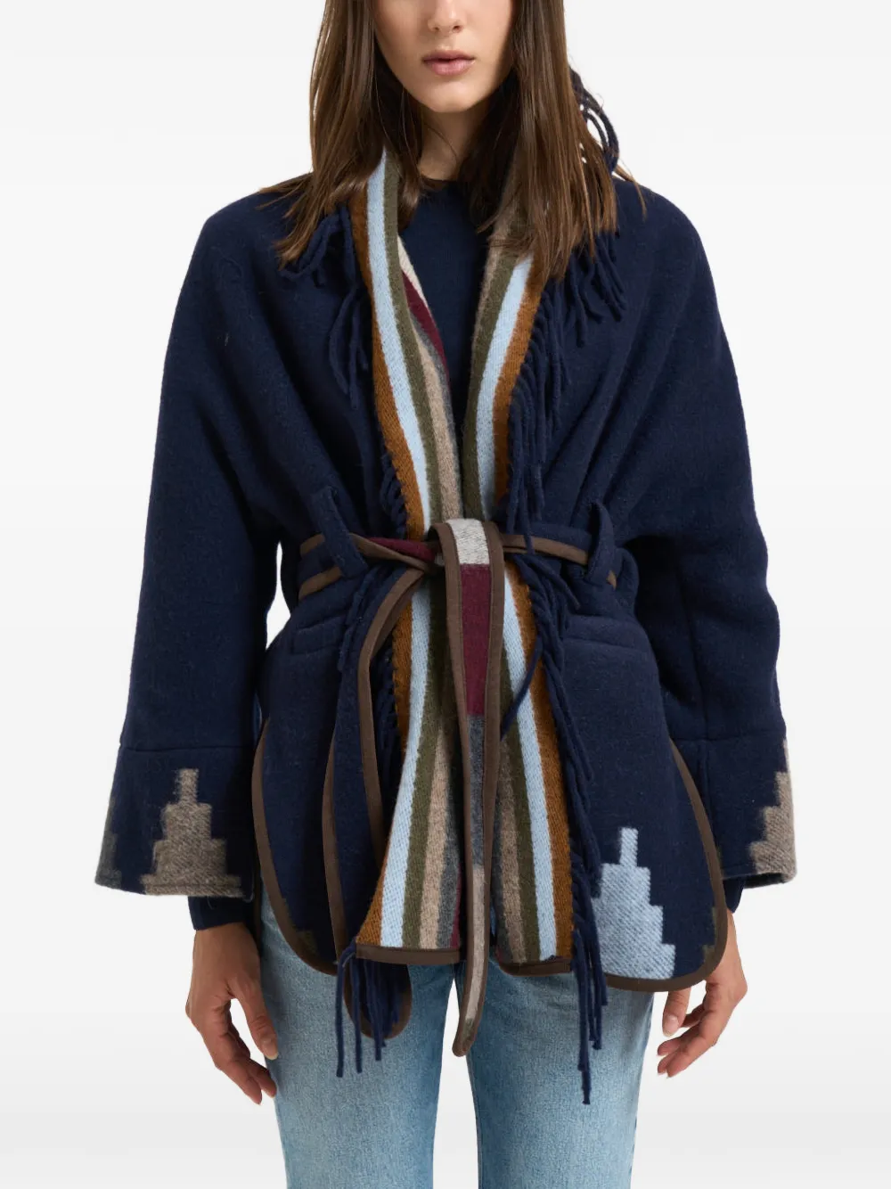 Bazar Deluxe fringe-trim belted coat - Blau