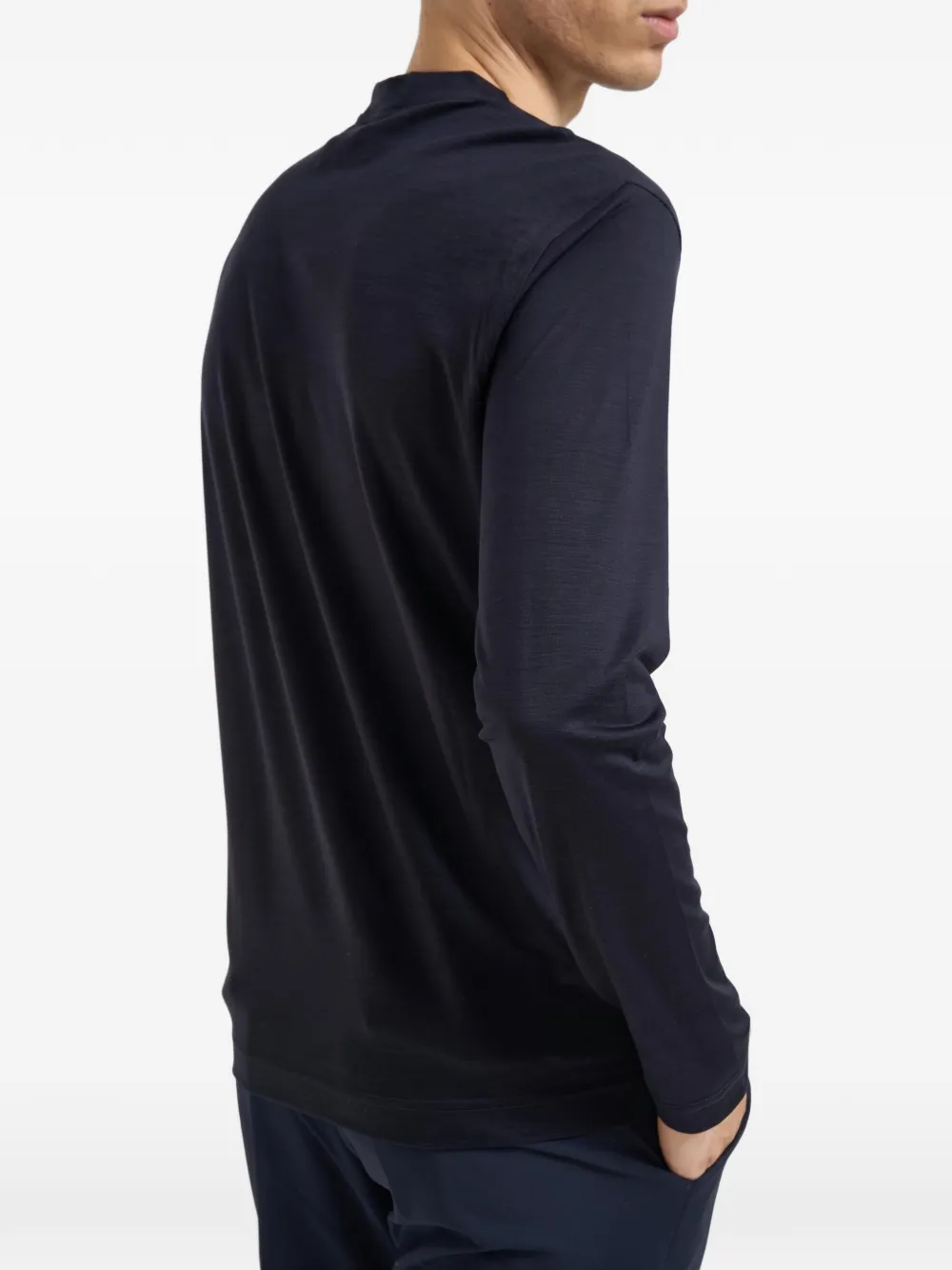 Emporio Armani Wollen T-shirt met lange mouwen en geborduurd logo Blauw