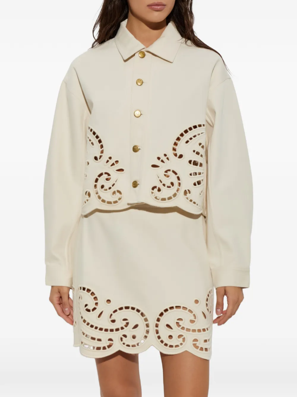 Ulla Johnson Bobbi Cut-out Denim Jacket in Neutrals, view 3