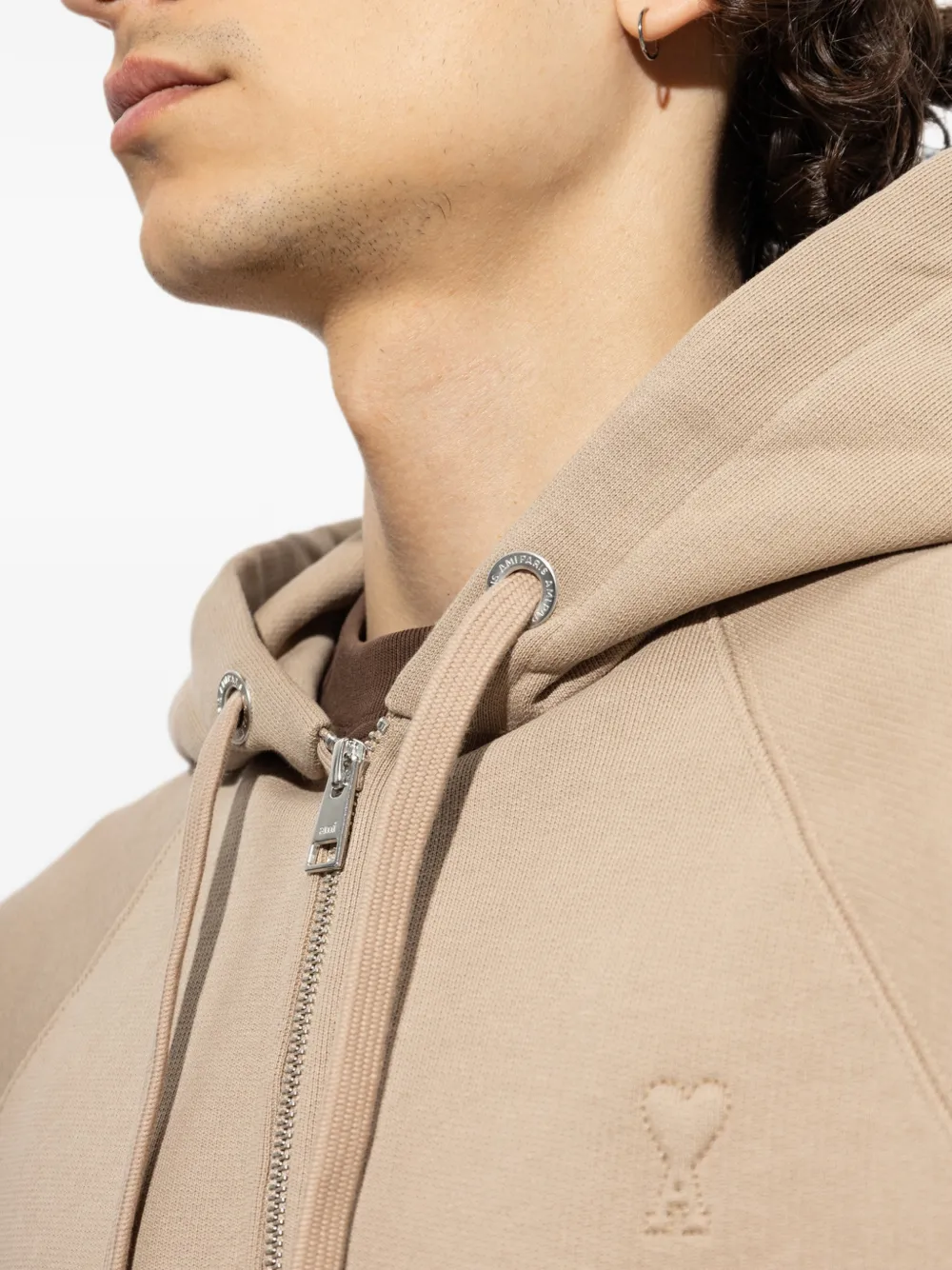 AMI Paris Hoodie met rits en logo Beige