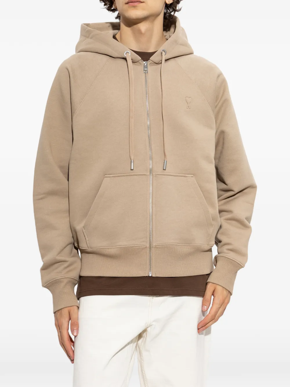 AMI Paris Hoodie met rits en logo Beige