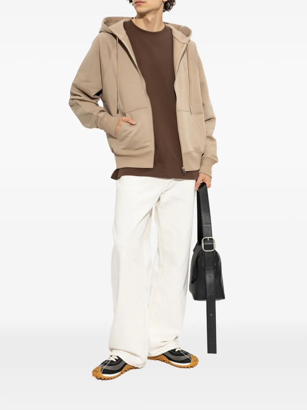 AMI Paris Hoodie met rits en logo Beige