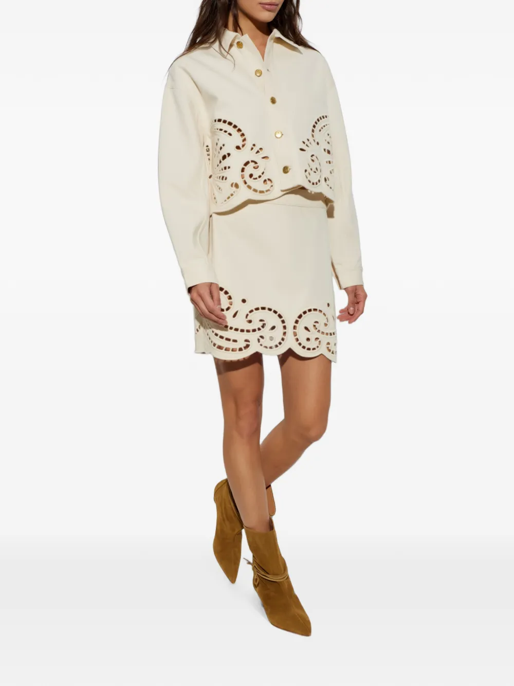 Ulla Johnson Cadiz mini-rok met geborduurde ringlets Beige