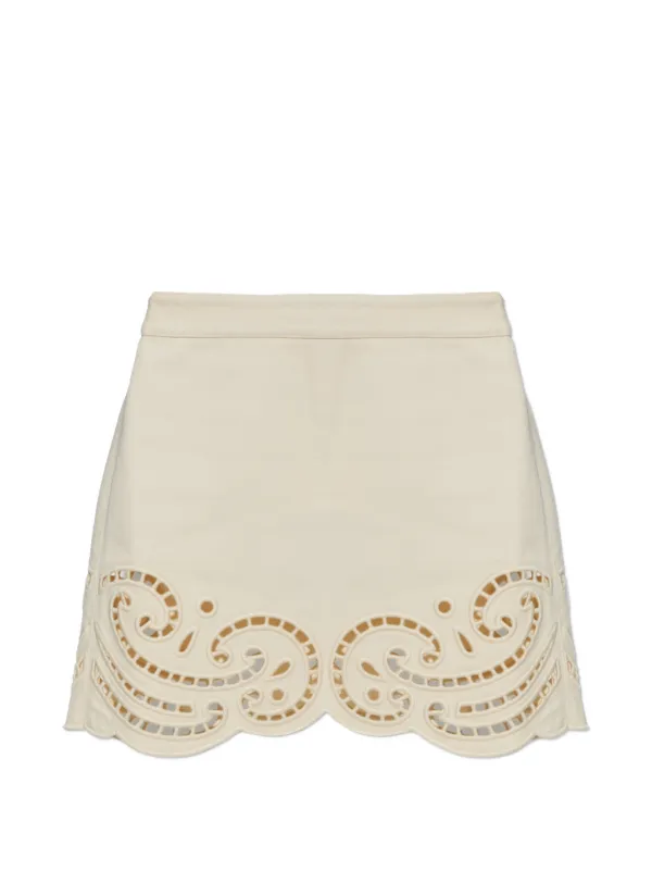 Ulla Johnson Cadiz Eyelet-embroidered Mini Skirt in Neutrals