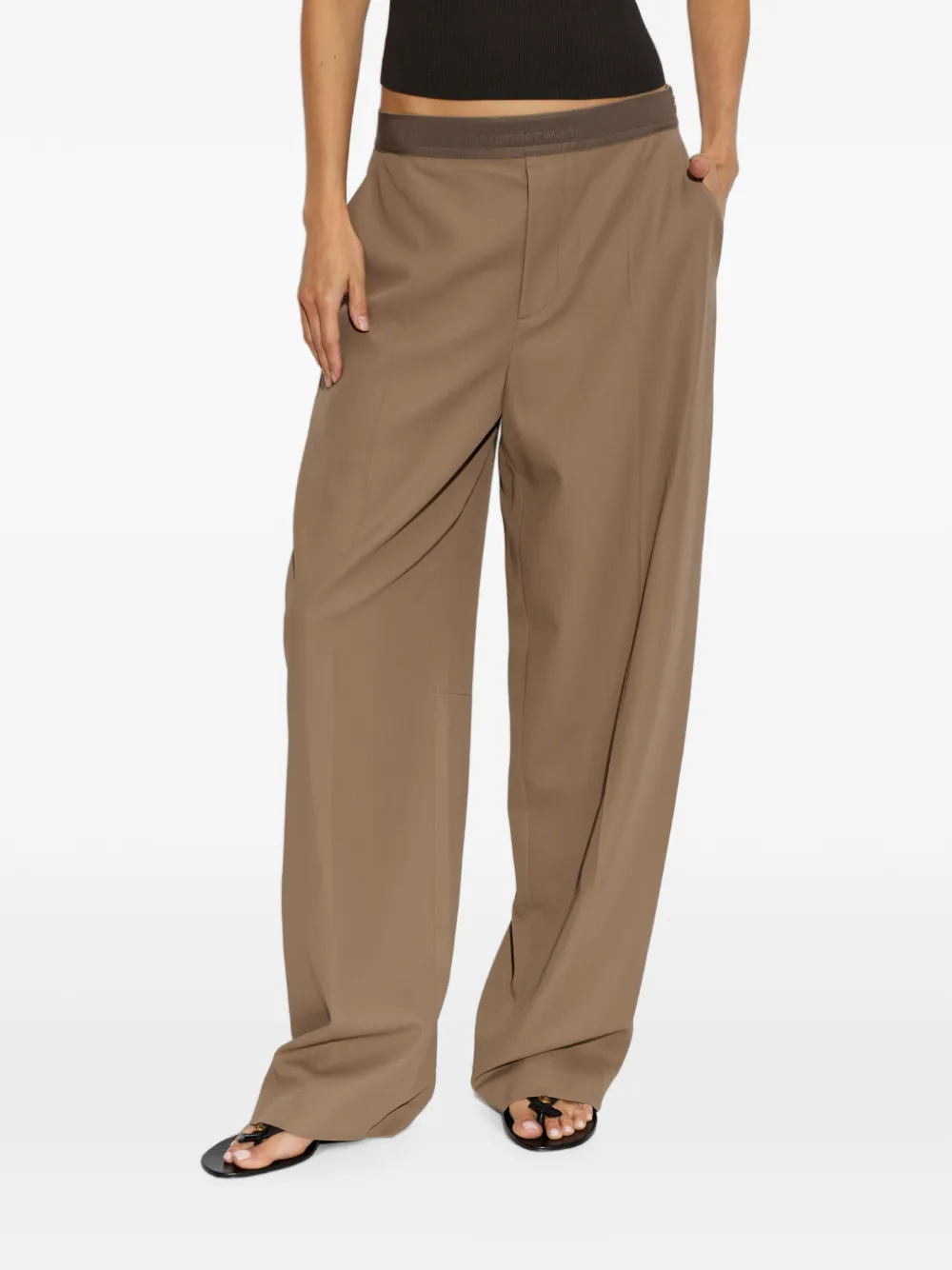 Alexander Wang Palazzo broek met logoband Beige
