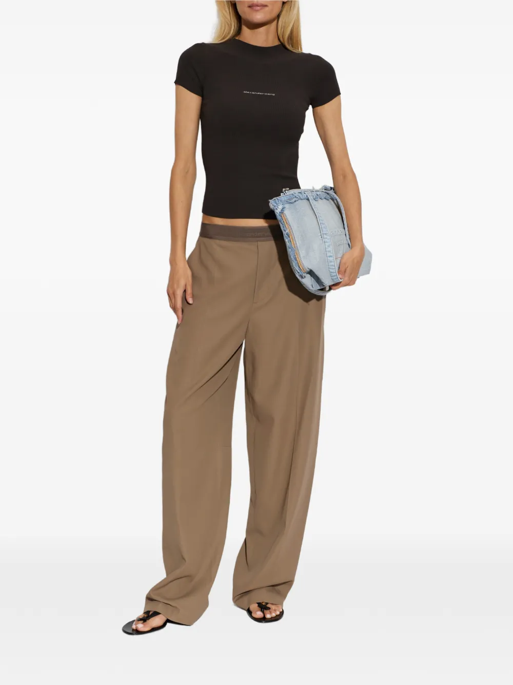 Alexander Wang Palazzo broek met logoband Beige