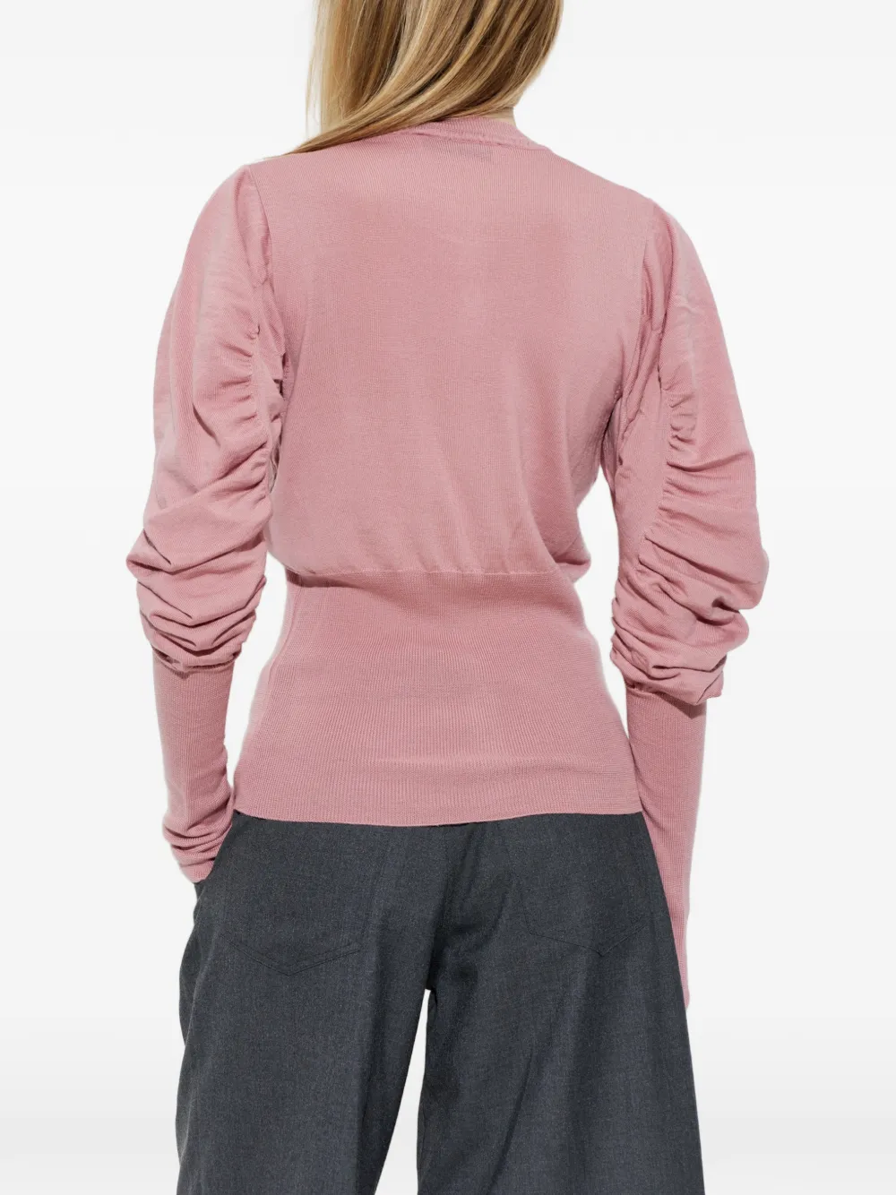 Vivienne Westwood Orb-embroidered Ruched-sleeve Cardigan in Pink, view 4