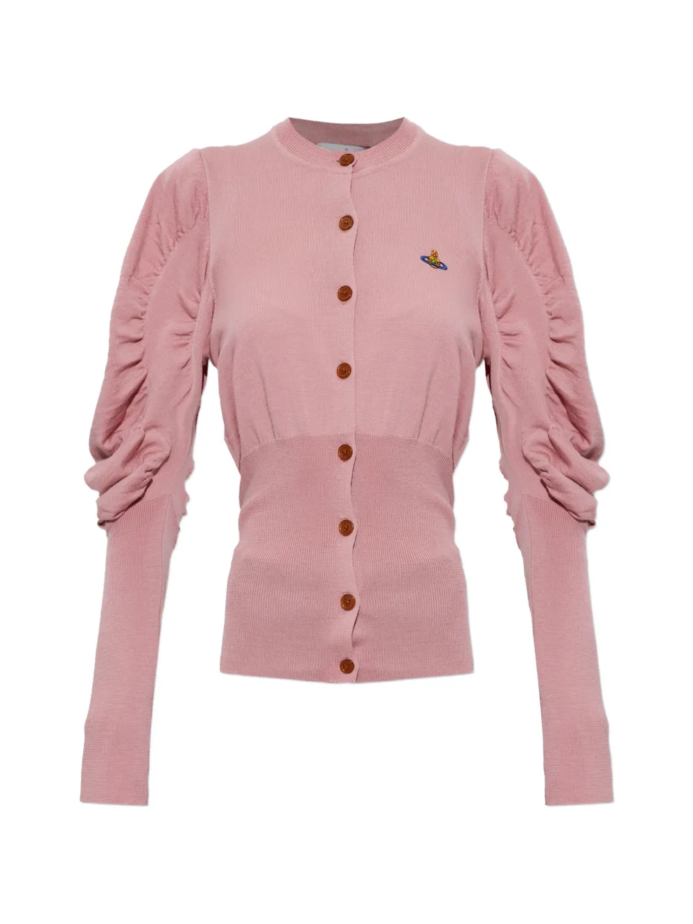 Vivienne Westwood Orb-embroidered ruched-sleeve cardigan - Rosa