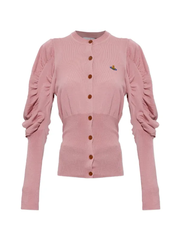Vivienne Westwood Orb-embroidered Ruched-sleeve Cardigan in Pink