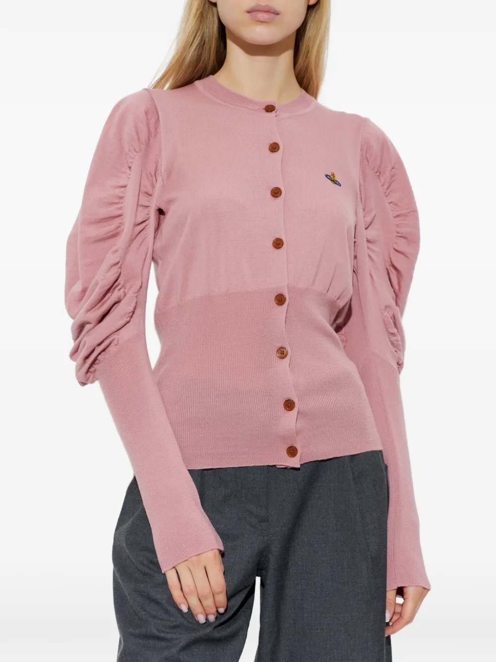 Vivienne Westwood Orb-embroidered Ruched-sleeve Cardigan in Pink, view 3