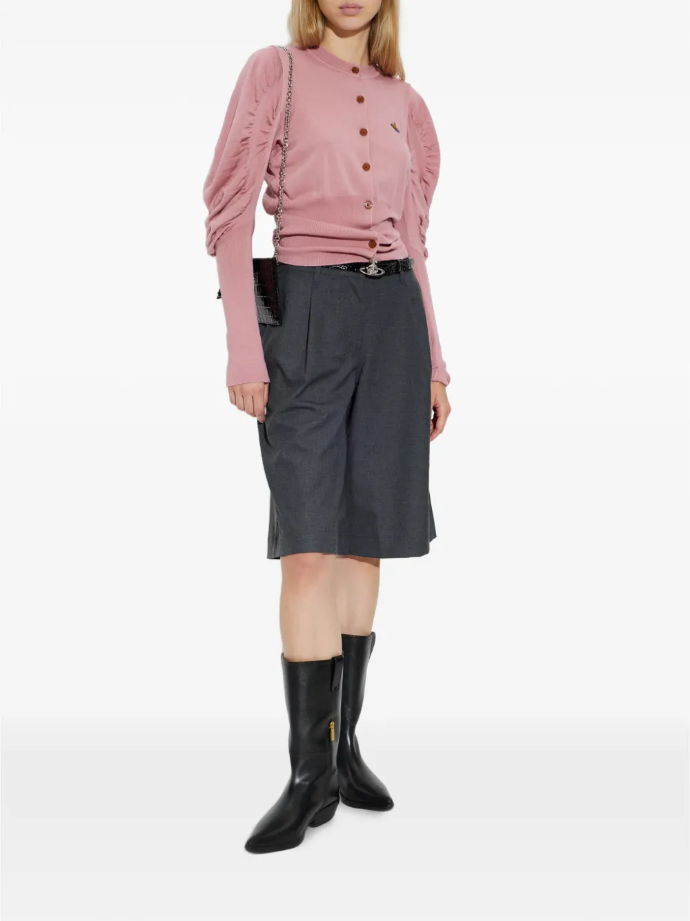 Vivienne Westwood Orb-embroidered Ruched-sleeve Cardigan in Pink, view 2