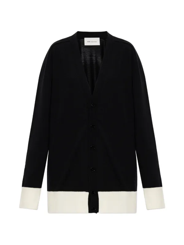 Ami Paris Colour-block V-neck Cardigan in Black
