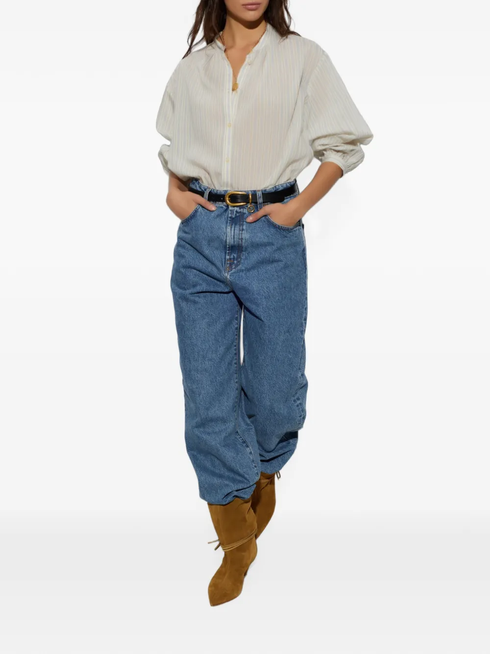 A.P.C. ecru stand up collar blouse Beige