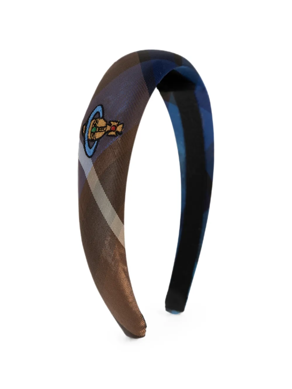 Vivienne Westwood Orb-embroidered Tartan Headband In Blau