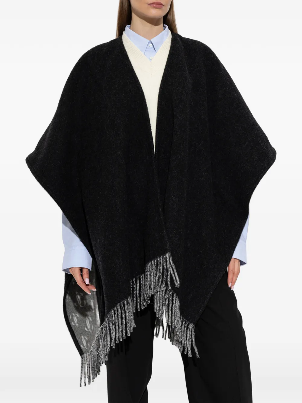 Jimmy Choo Poncho met monogram-patroon en franje Zwart