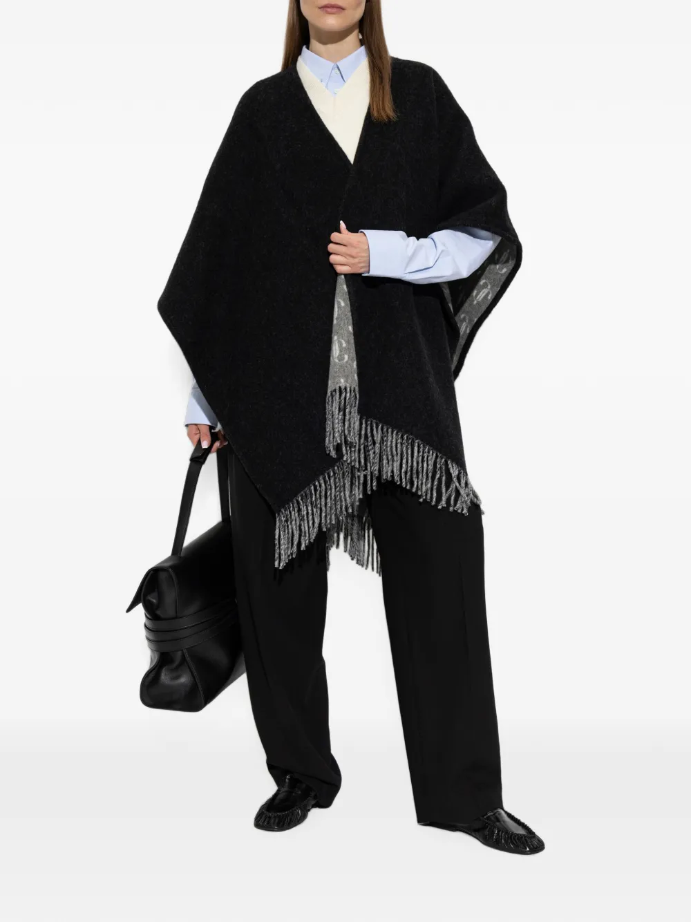 Jimmy Choo Poncho met monogram-patroon en franje Zwart