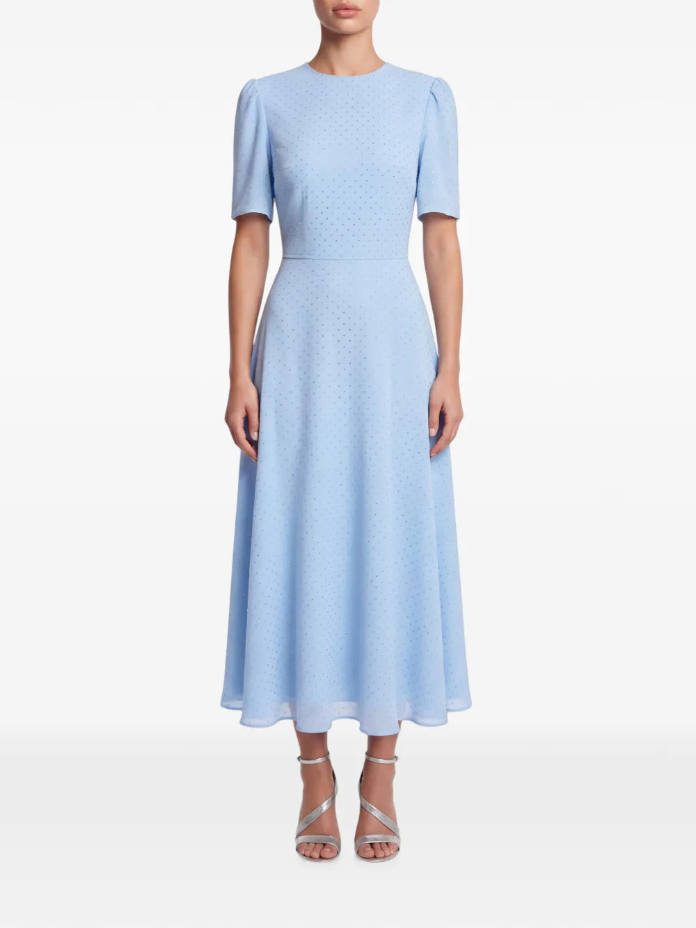 POST MERIDIEM Chiffon midi-jurk verfraaid met stras Blauw