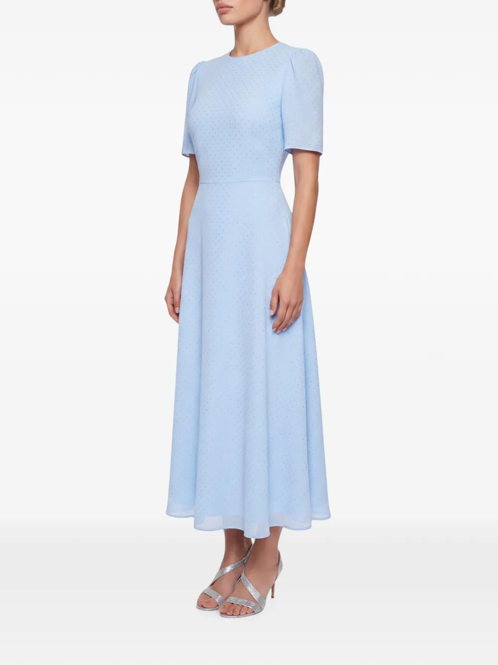 POST MERIDIEM Chiffon midi-jurk verfraaid met stras Blauw