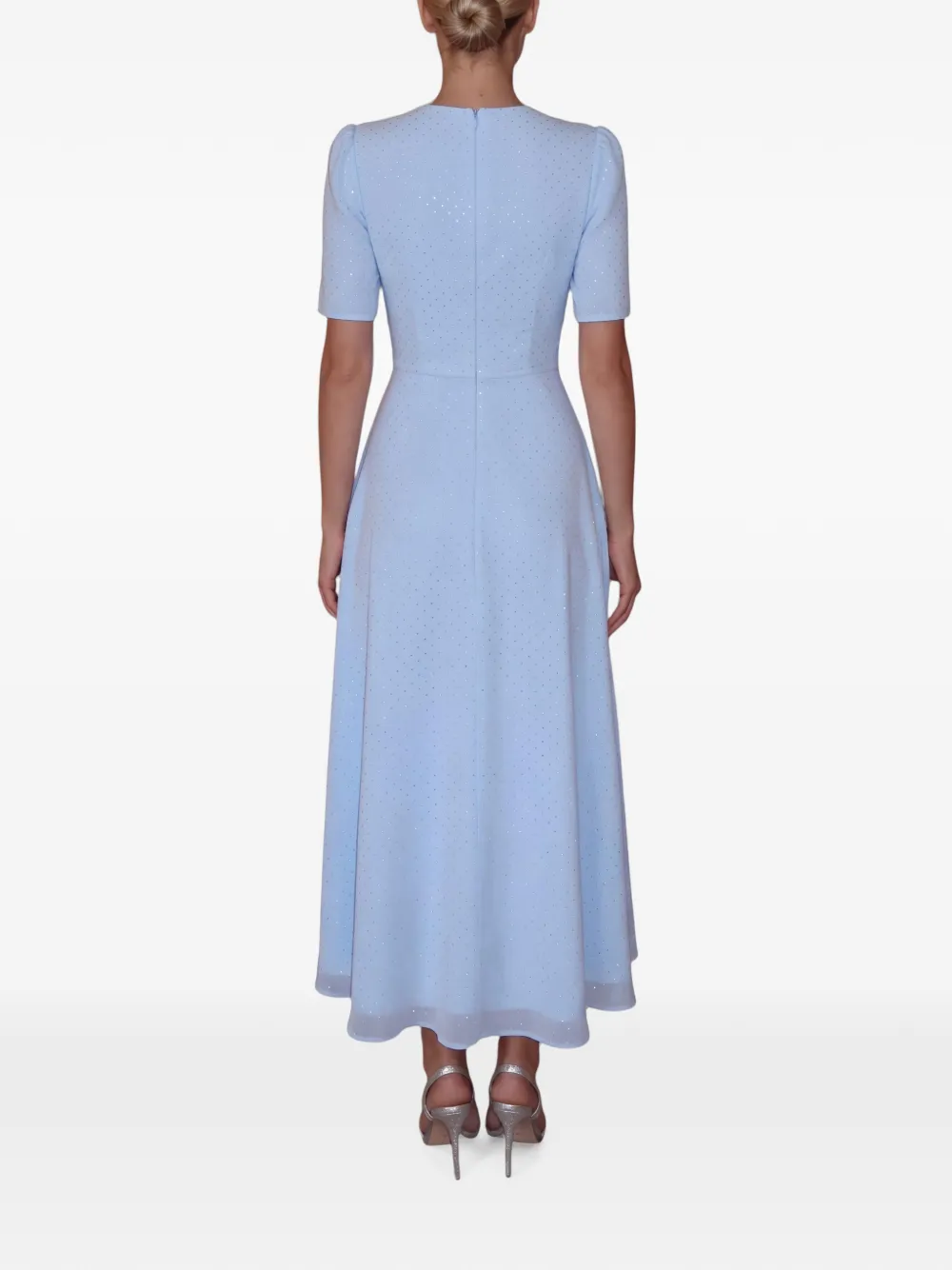 POST MERIDIEM Chiffon midi-jurk verfraaid met stras Blauw