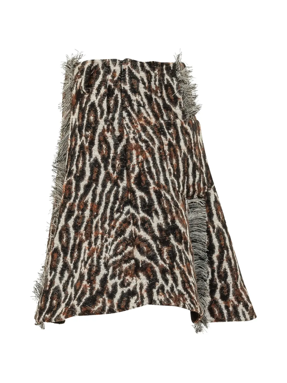 GANNI leopard-jacquard frayed-edge mini skirt Bruin